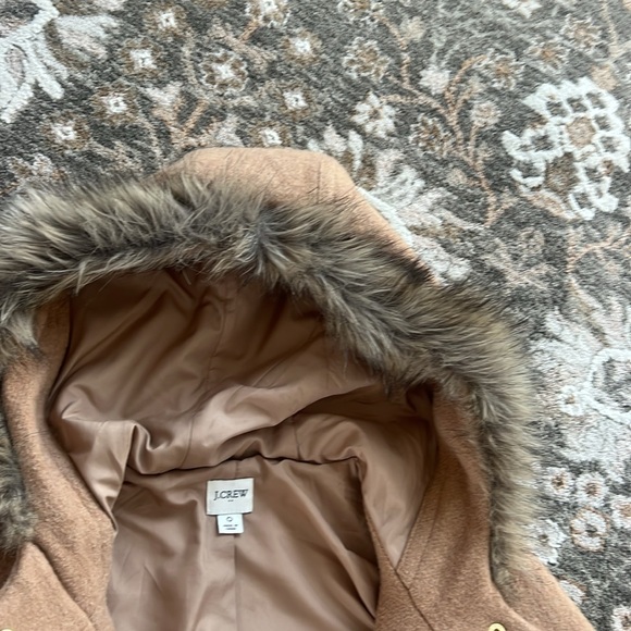 J. Crew Tan Pea Coat with Faux Fur Hood - Picture 3 of 3